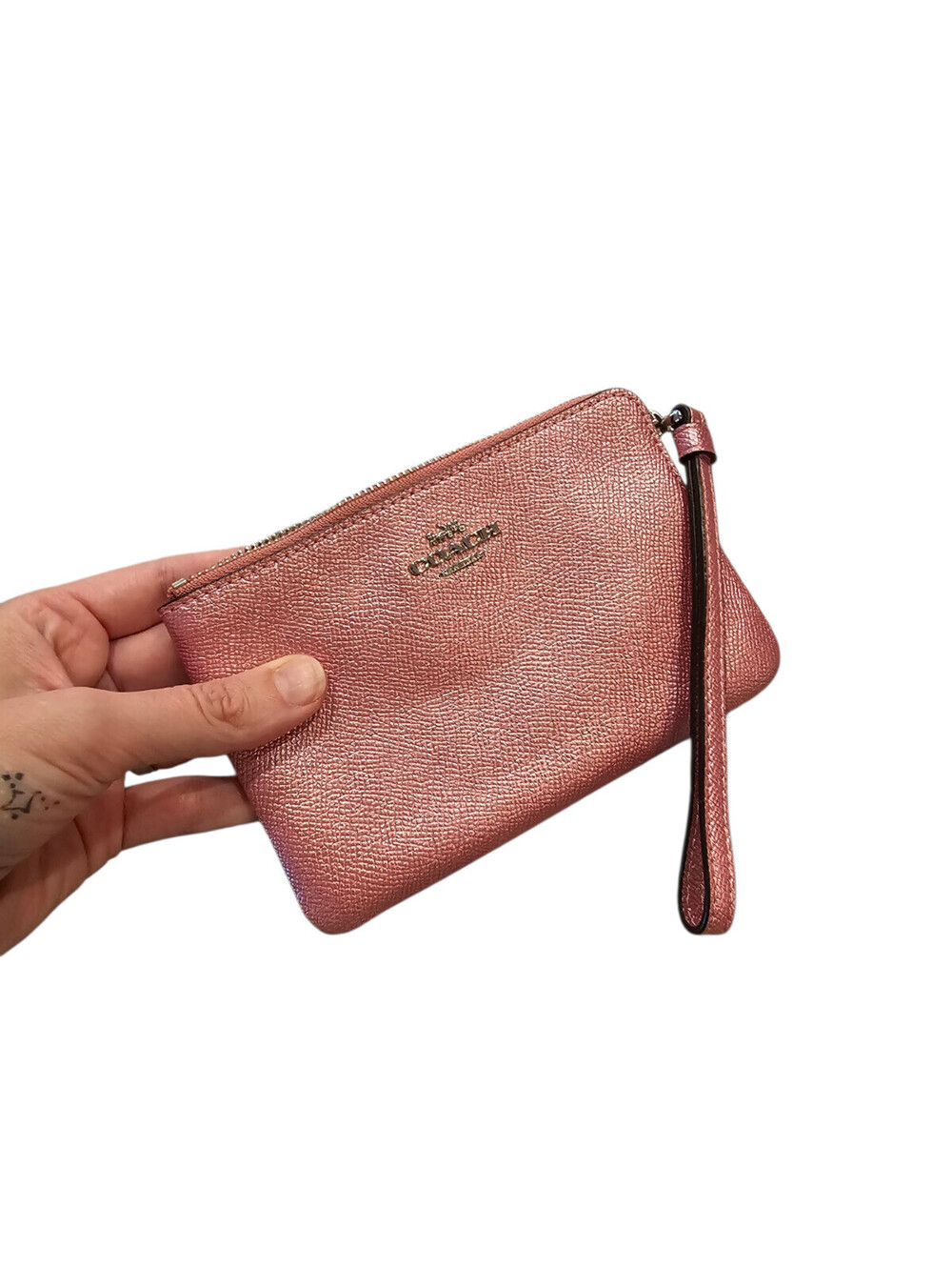 Coach Limited Edition Maroon Pink Metallic Pebbled Leather Zippered Wristlet - Picture 5 of 5